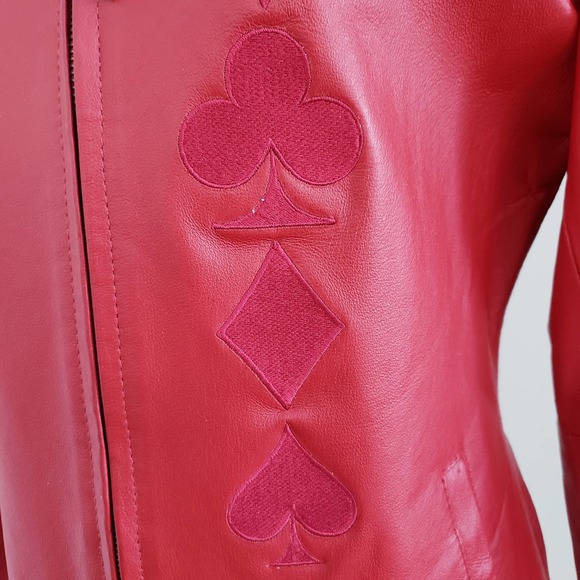 Women's Andrade Red Leather Jacket With Embordered Heart Design Sz M - Picture 10 of 15